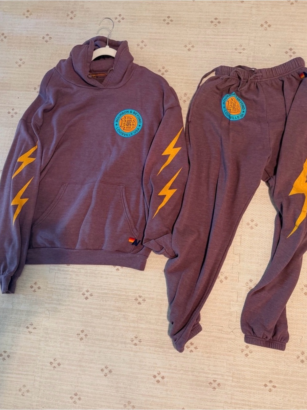 Aviator Nation Purple Sweatshirt & Joggers with Yellow Lightning